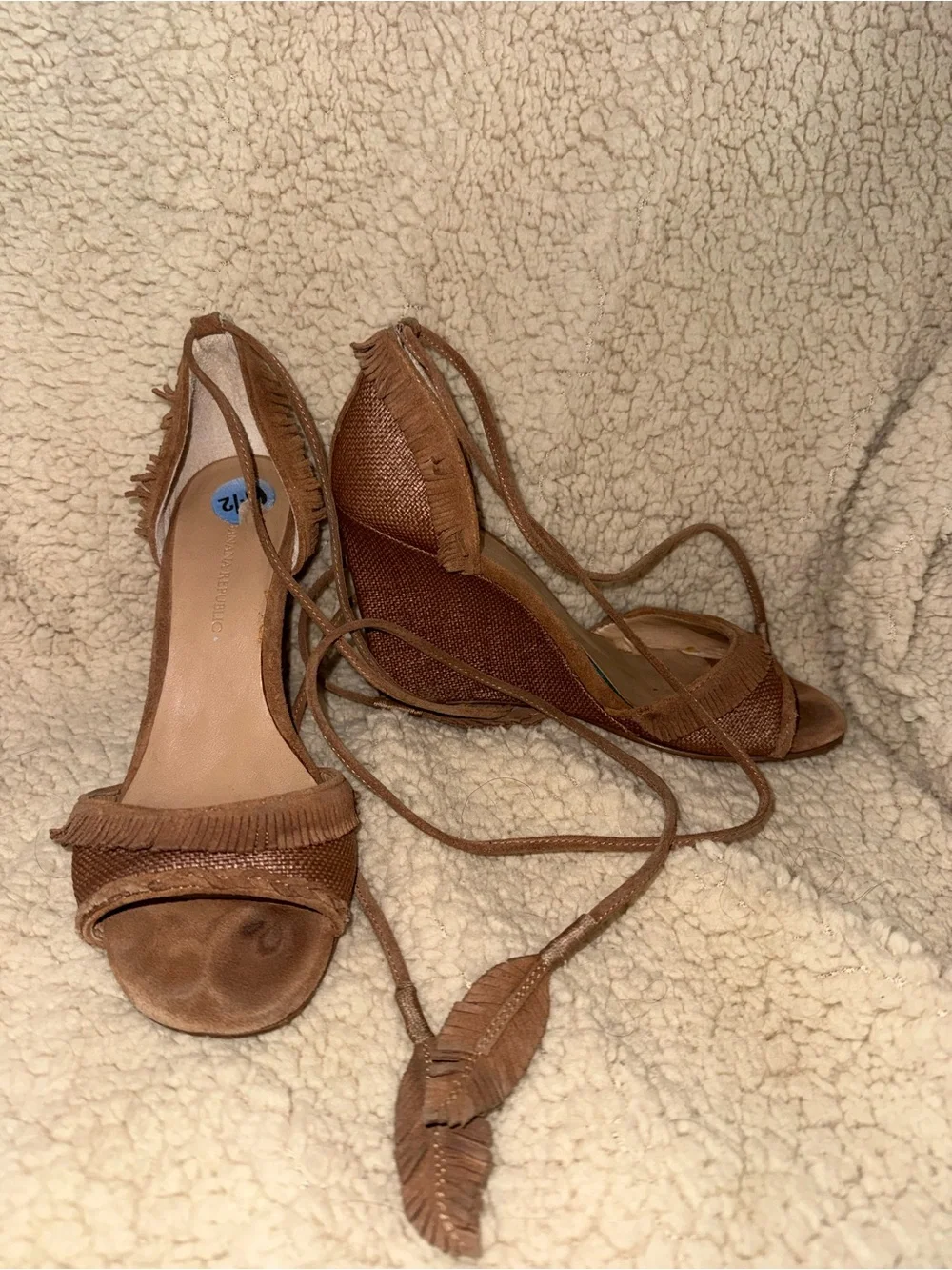 Banana Republic Fringe Tie-Wrap Wedge Sandals in Brown